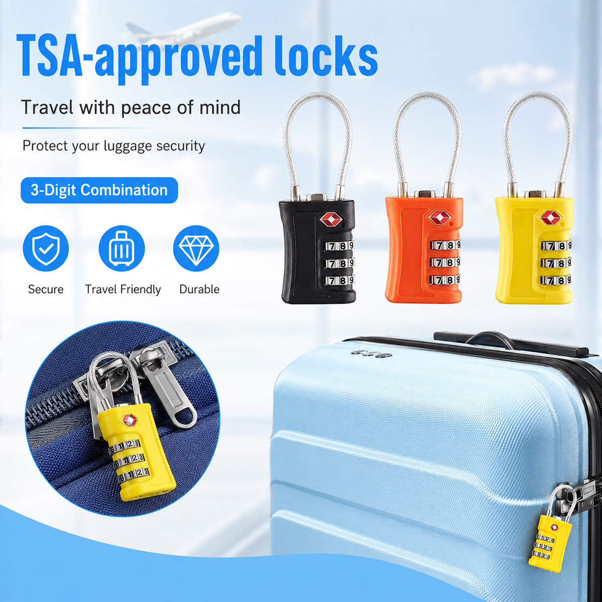 Travel Accessories Electronics - TSA Approved Luggage Lock 3 Digit