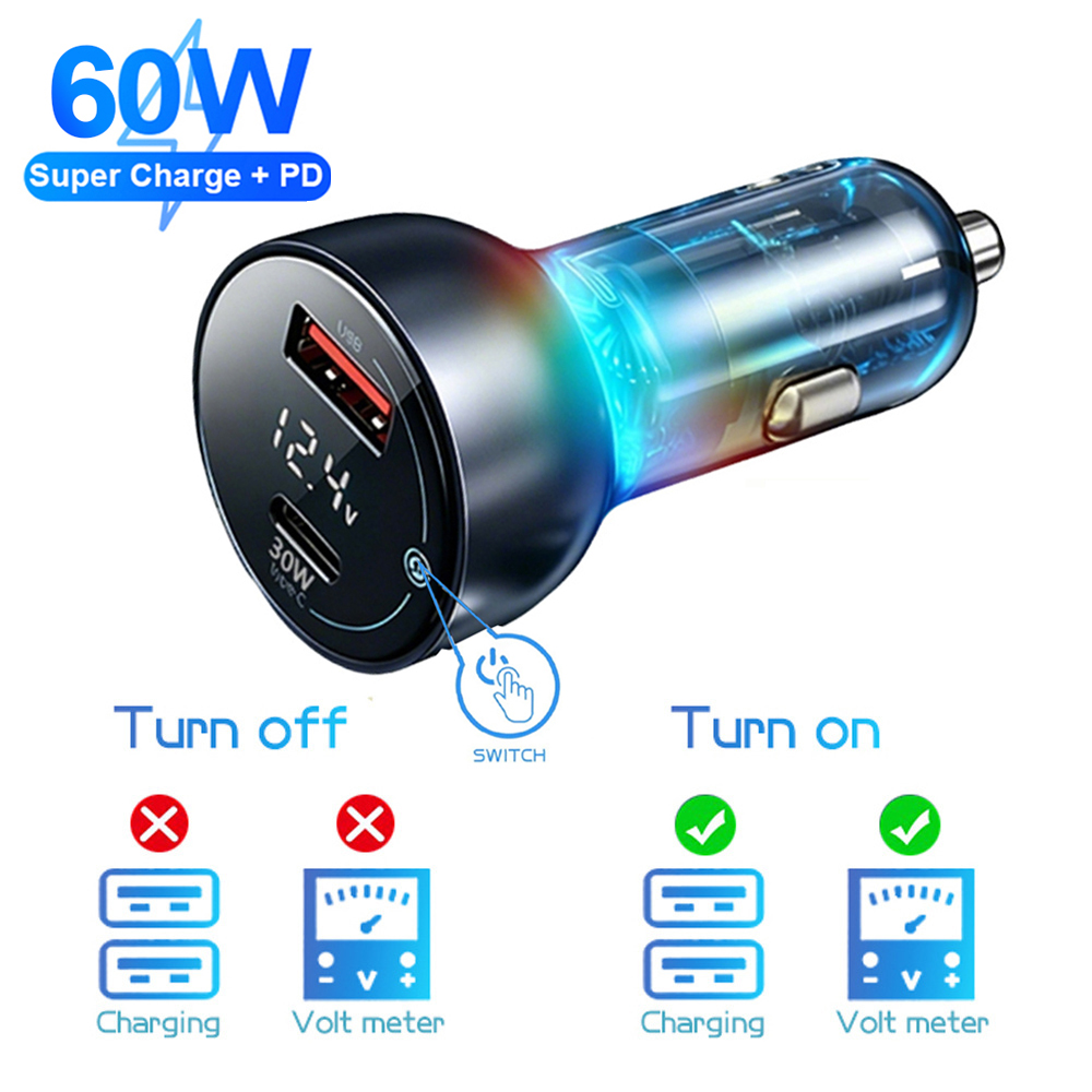 Travel Plug Type C - Digital Car Charger 60W PD+QC3.0 Dual