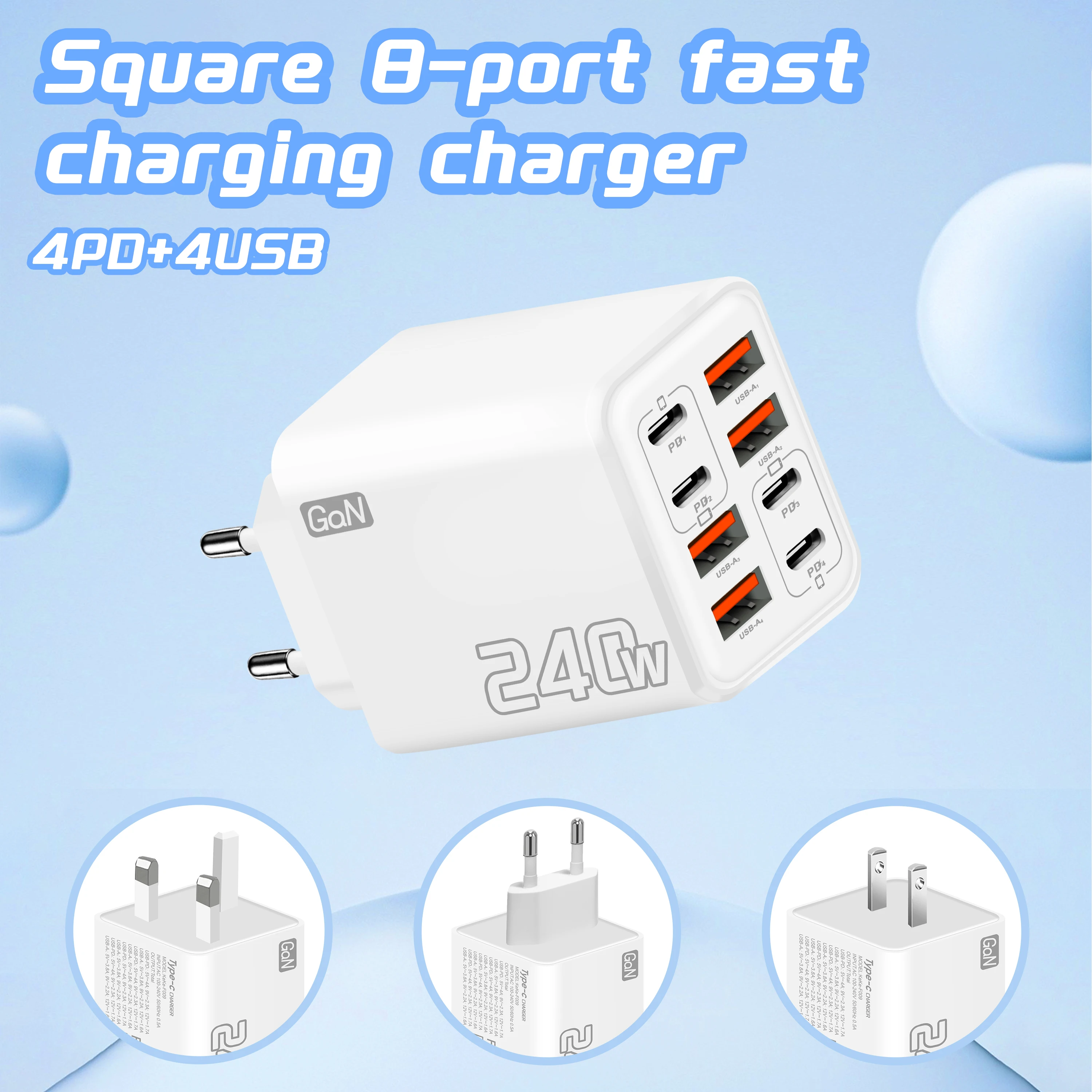 240W GaN USB C Charger 8 in 1  - Travel Plug Type C recension och pris