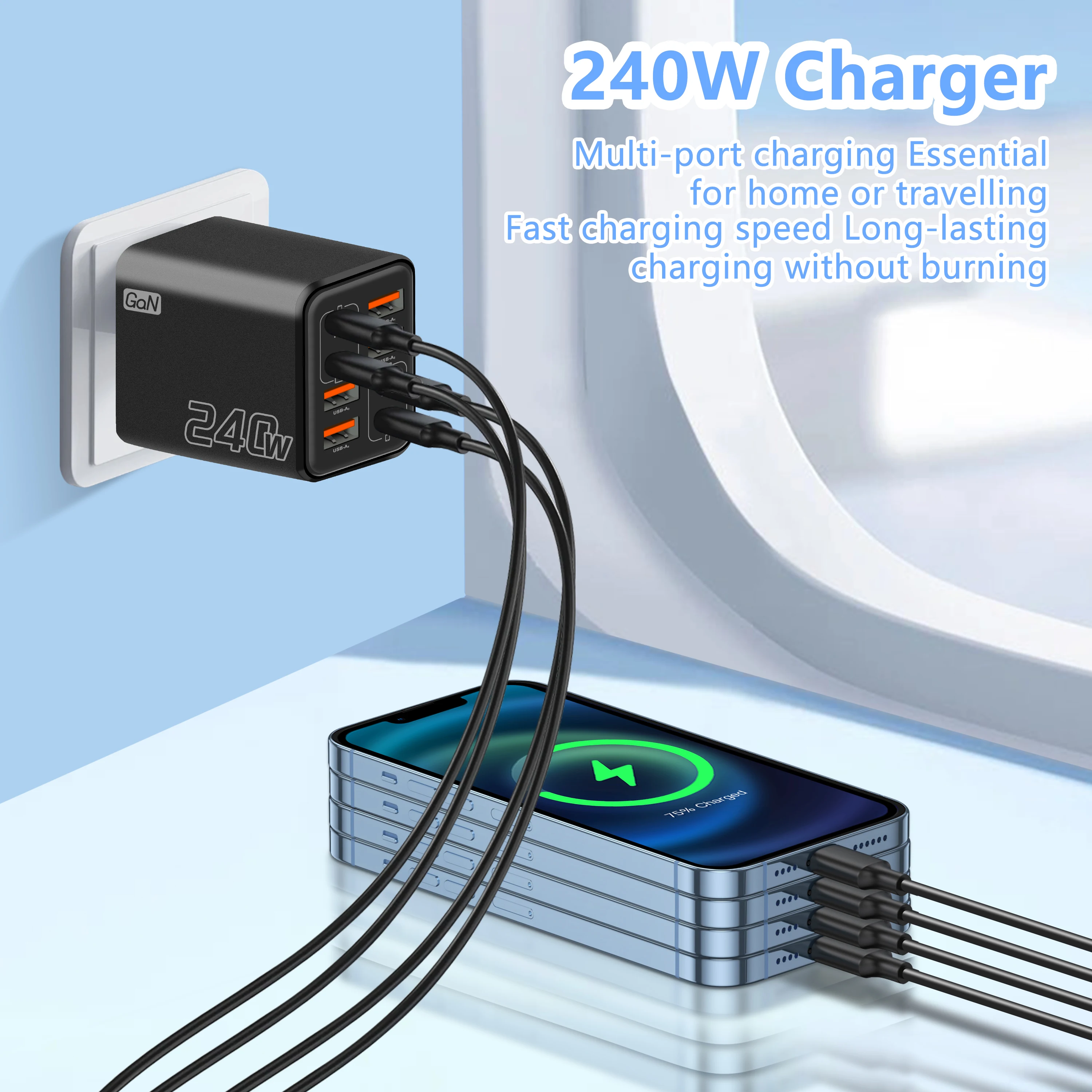 240W GaN USB C Charger 8 in 1  - Travel Plug Type C recension och pris