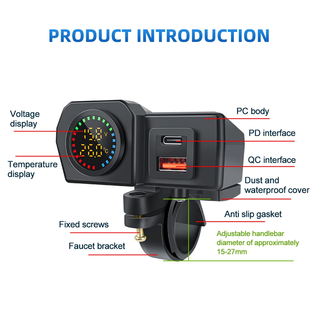 60W Motorcycle QC3.0 PD Charge - Travel Plug Type C recension och pris