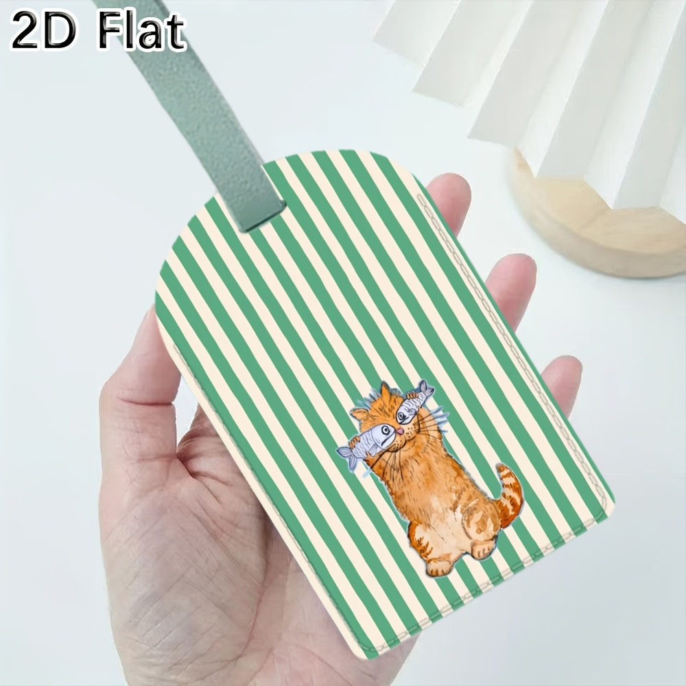 Cute Cat and Green Stripes Lug - Luggage Tag Leather recension och pris