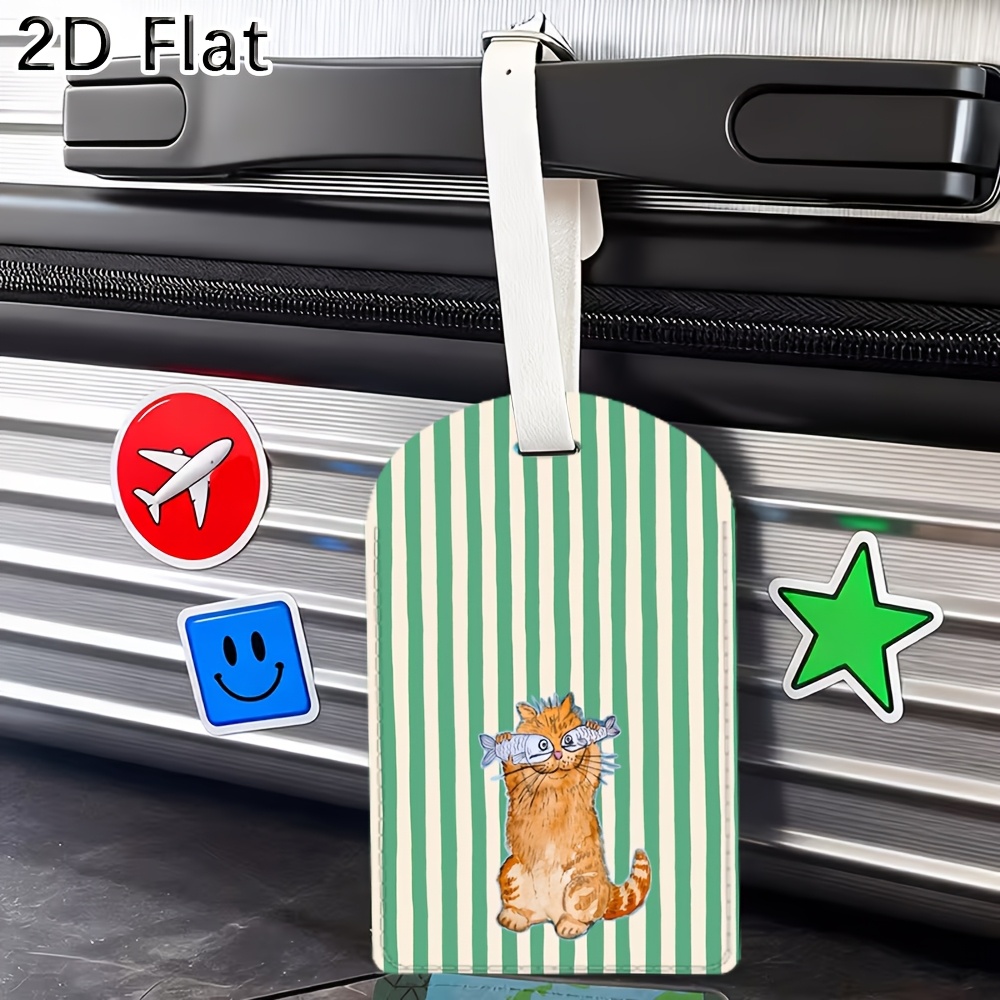 Cute Cat and Green Stripes Lug - Luggage Tag Leather recension och pris