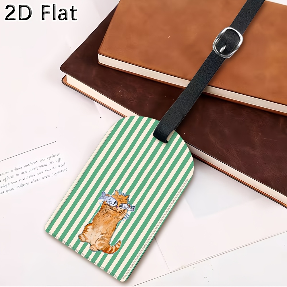Cute Cat and Green Stripes Lug - Luggage Tag Leather recension och pris