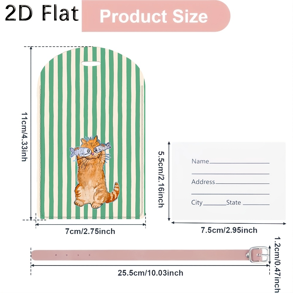 Cute Cat and Green Stripes Lug - Luggage Tag Leather recension och pris