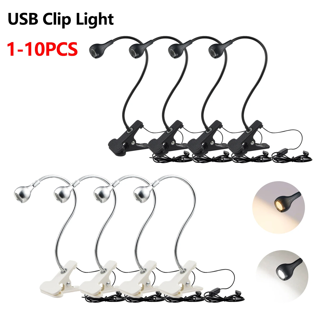 1-10Pcs Clip-On Light USB Powe - Book Light Flexible recension och pris