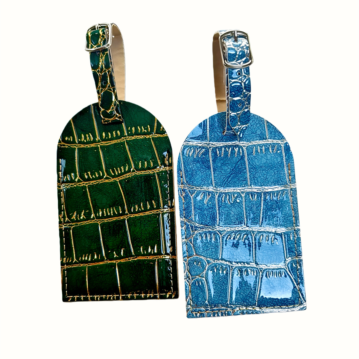 Crocodile Embossed Gold/Silver - Luggage Tag Leather recension och pris