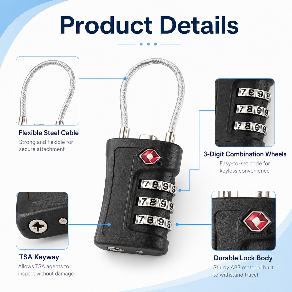 TSA Approved Luggage Lock 3 Di - Travel Accessories Electronics recension och pris