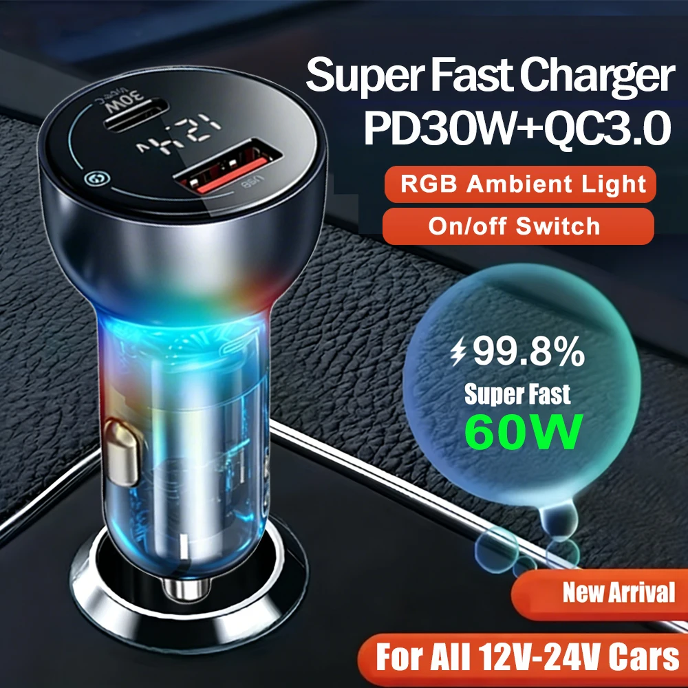 Digital Car Charger 60W PD+QC3 - Travel Plug Type C recension och pris