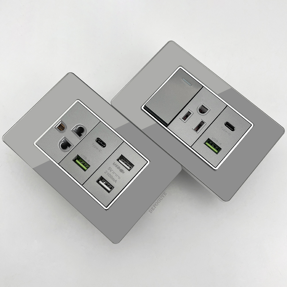 Grey Tempered Glass American U - Travel Plug Type C recension och pris