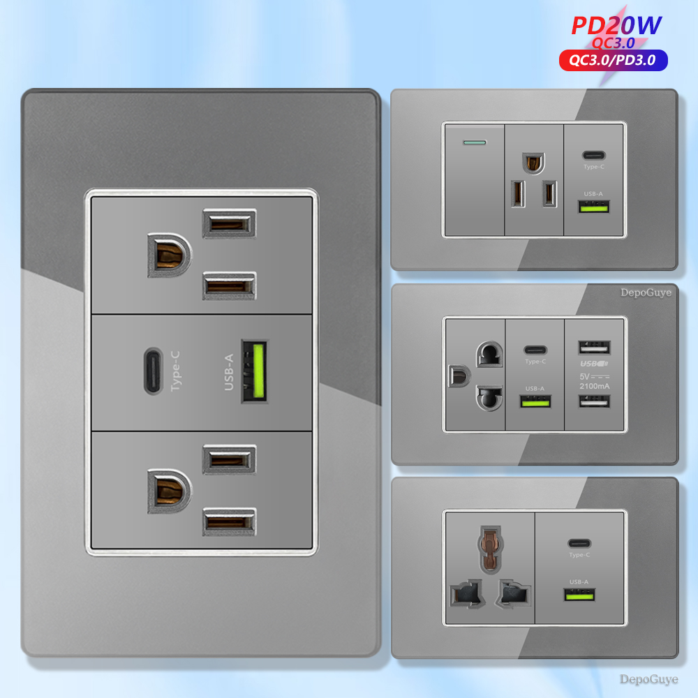 Grey Tempered Glass American U - Travel Plug Type C recension och pris