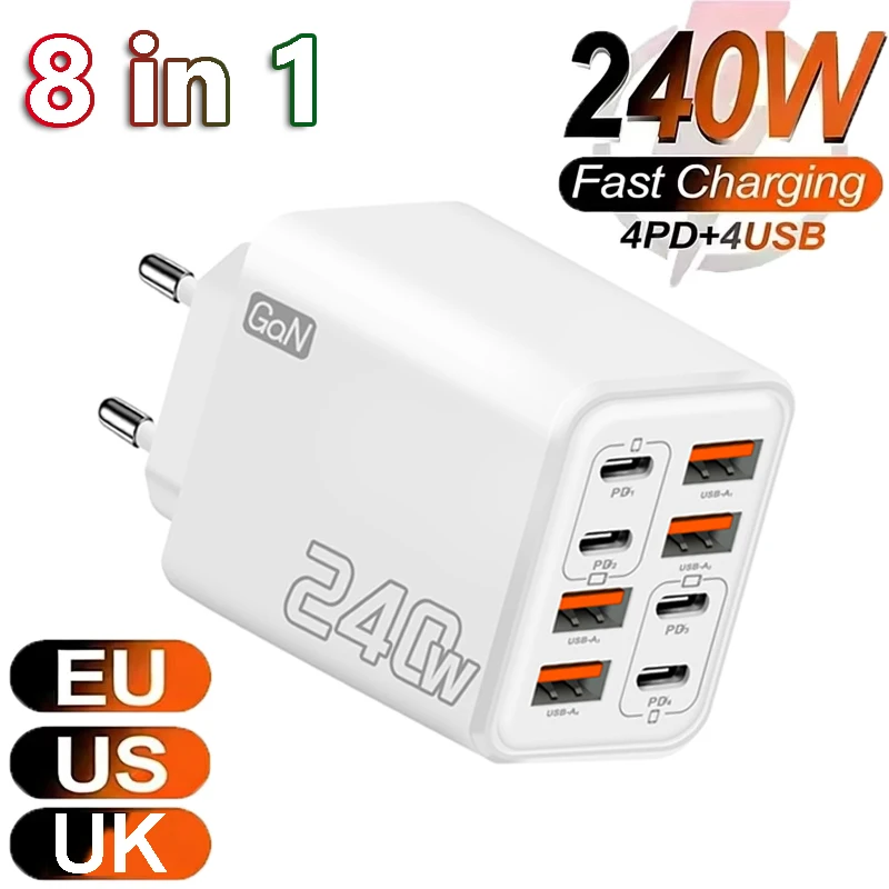 8 in 1 240W GaN USB C Charger  - Travel Plug Type C recension och pris